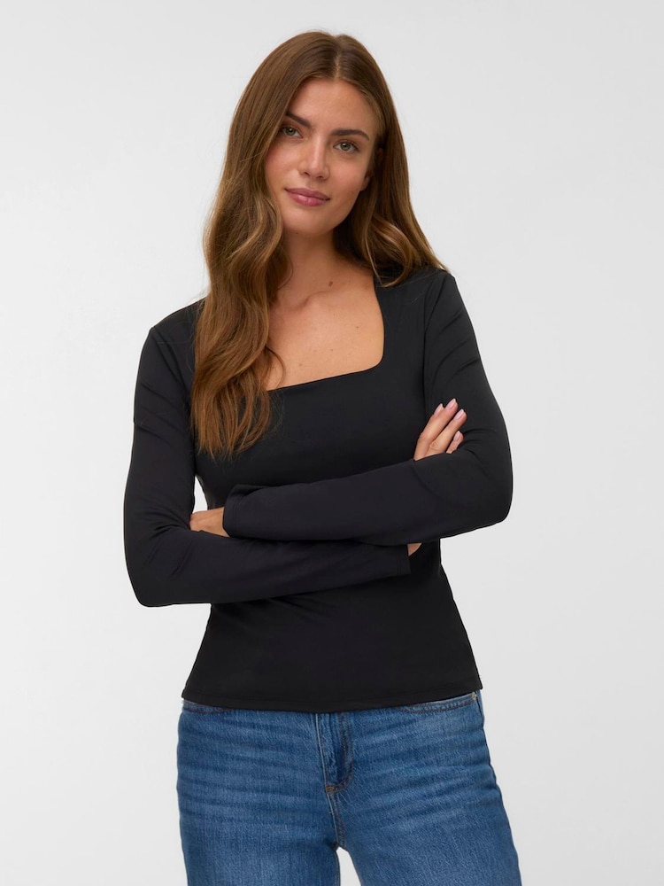 VERO MODA Black Square Neck Long Sleeve Top - Image 1 of 5