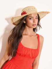 Lipsy Natural Openwork Flower Floppy Hat - Image 3 of 7