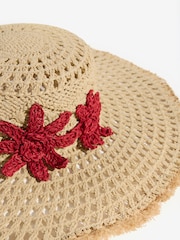 Lipsy Natural Openwork Flower Floppy Hat - Image 6 of 7