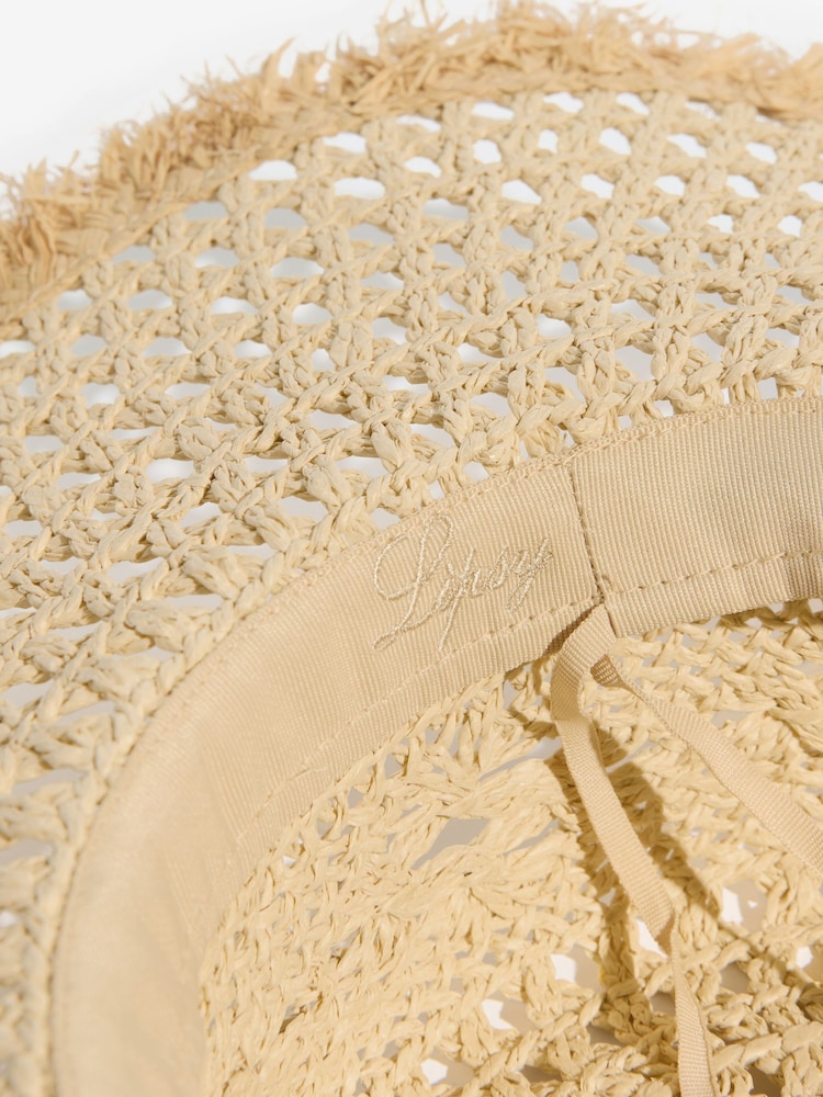 Lipsy Natural Openwork Flower Floppy Hat - Image 7 of 7