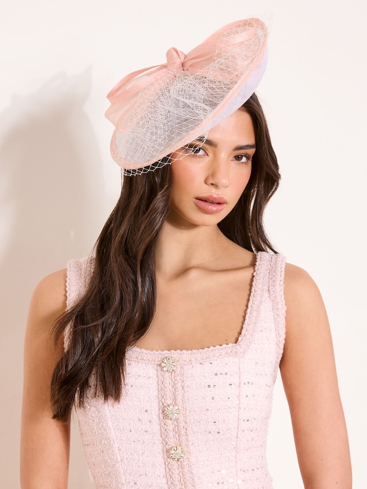 Lipsy Pink and Cream Bow Disk Fascinator Headband - Image 1 of 5