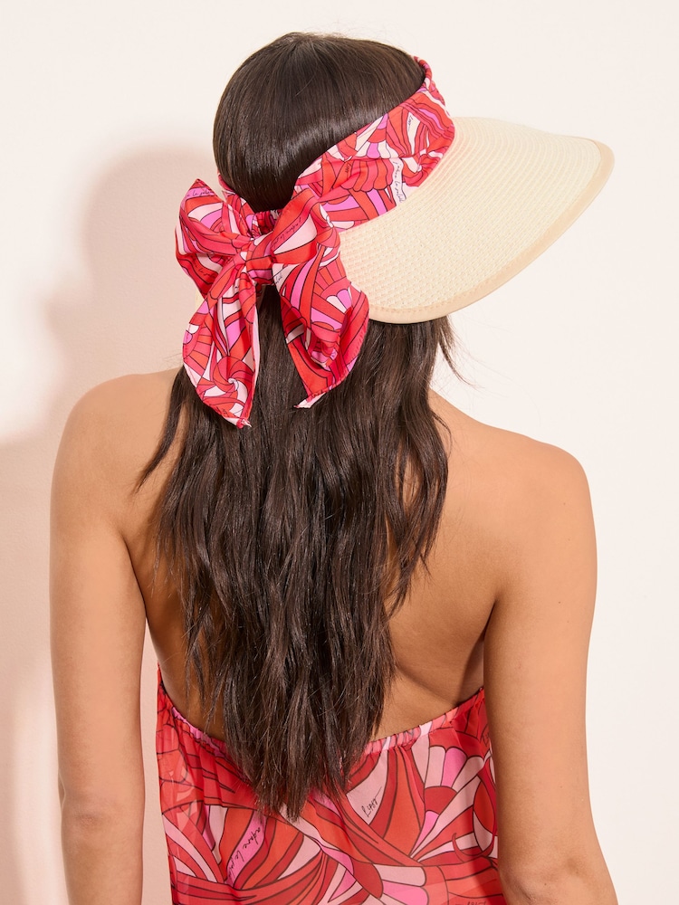 Lipsy Natural Swirl Print Raffia Visor Hat - Image 1 of 6