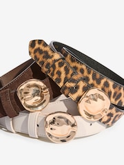 Lipsy Leopard, Cream & Chocolate Brown Molten Hardware Belts 3 Pack - Image 8 of 8