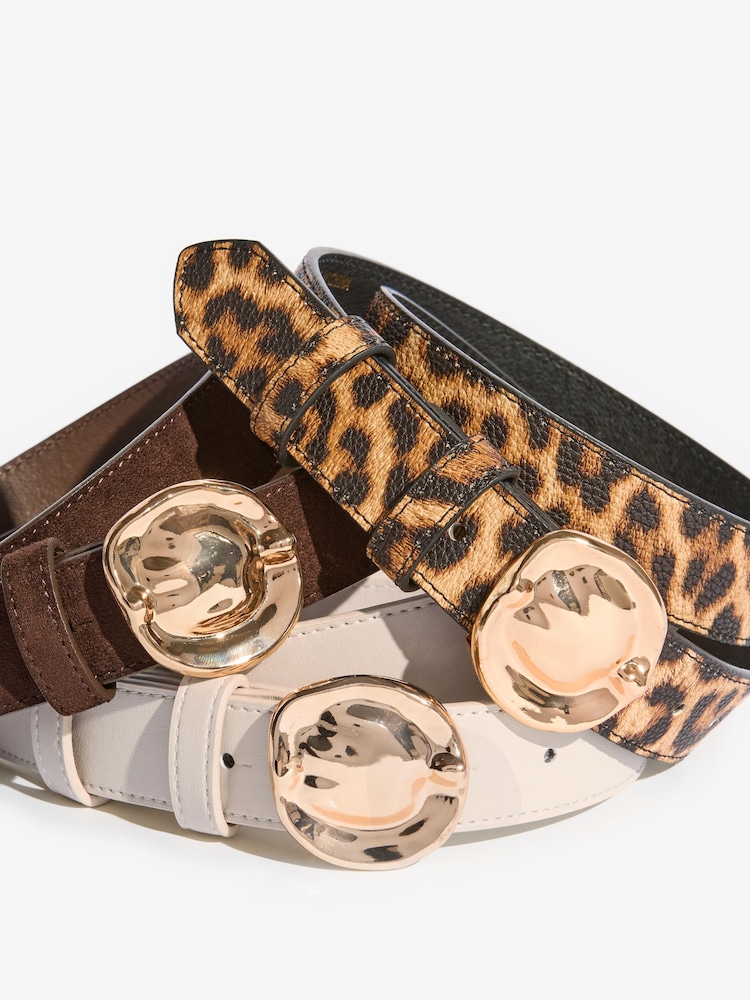 Lipsy Leopard, Cream & Chocolate Brown Molten Hardware Belts 3 Pack - Image 8 of 8