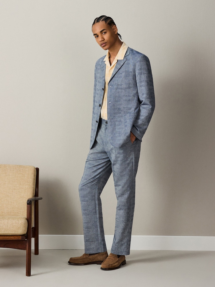 Blue Relaxed Fit Check Cotton Rich Texture Suit Jacket - Image 2 of 10 Blue Relaxed Fit Check Cotton Rich Texture Suit Jacket - Image 2 of 10