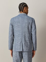 Blue Relaxed Fit Check Cotton Rich Texture Suit Jacket - Image 3 of 10