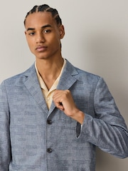 Blue Relaxed Fit Check Cotton Rich Texture Suit Jacket - Image 4 of 10