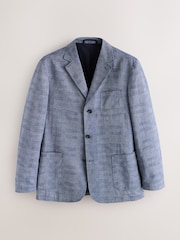 Blue Relaxed Fit Check Cotton Rich Texture Suit Jacket - Image 5 of 10