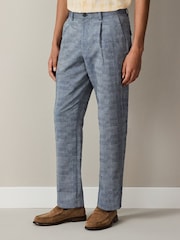 Blue Relaxed Fit Check Cotton Rich Texture Suit Trousers - Image 1 of 9
