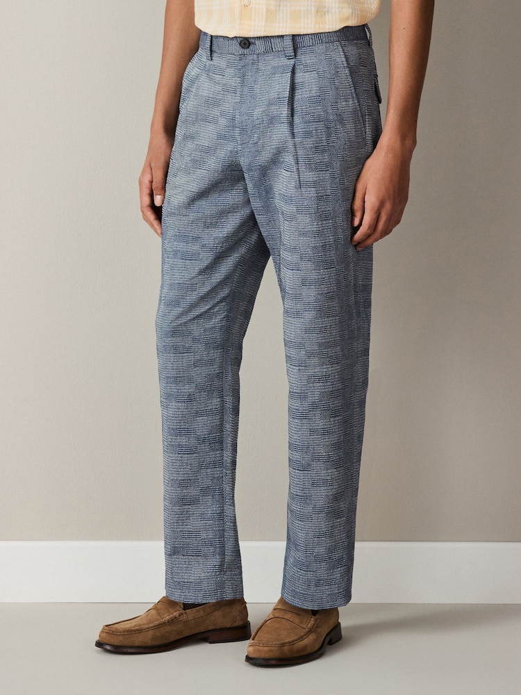 Blue Relaxed Fit Check Cotton Rich Texture Suit Trousers - Image 1 of 9