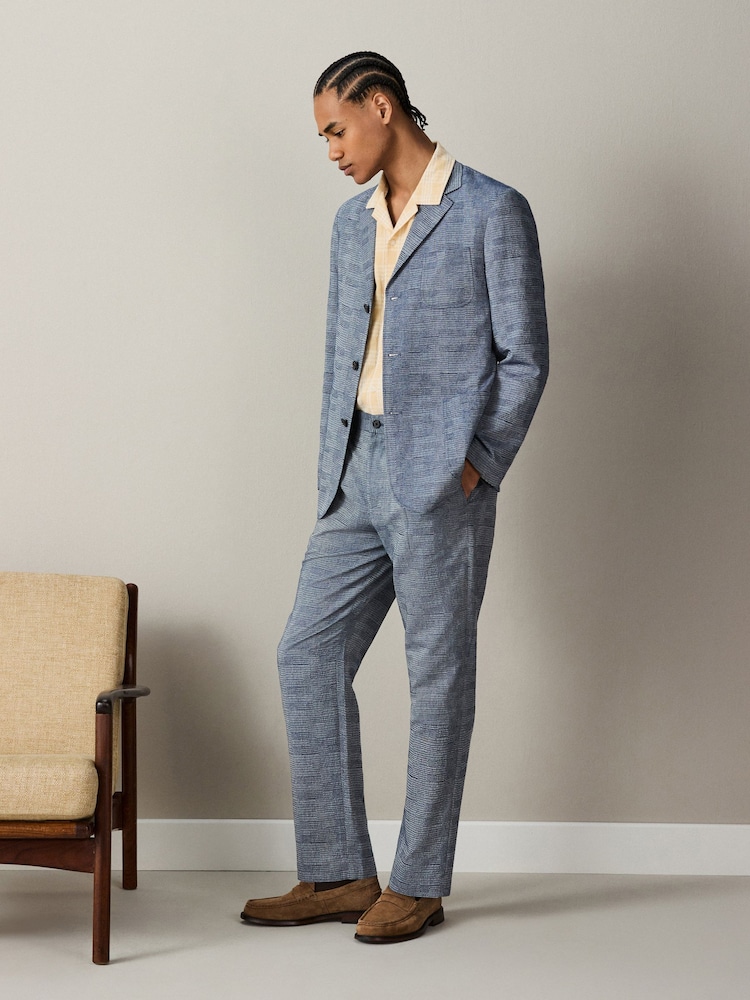 Blue Relaxed Fit Check Cotton Rich Texture Suit Trousers - Image 2 of 9