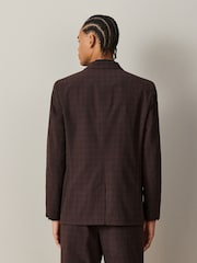Brown Relaxed Fit Cotton Blend Textured Check Suit Jacket - Image 3 of 5