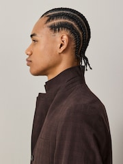 Brown Relaxed Fit Cotton Blend Textured Check Suit Jacket - Image 4 of 5