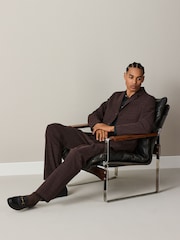 Brown Relaxed Fit Cotton Blend Textured Check Suit Jacket - Image 5 of 5