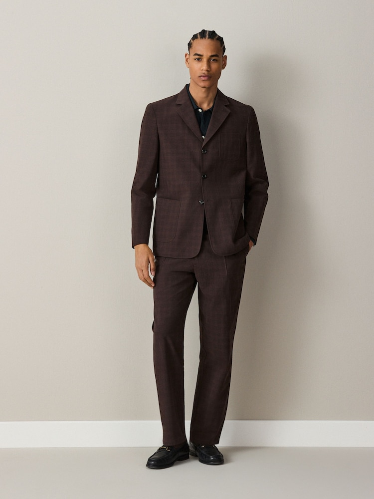 Brown Relaxed Fit Cotton Blend Textured Check Suit Trousers - Image 2 of 9 Brown Relaxed Fit Cotton Blend Textured Check Suit Trousers - Image 2 of 9
