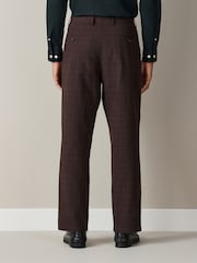 Brown Relaxed Fit Cotton Blend Textured Check Suit Trousers - Image 3 of 9