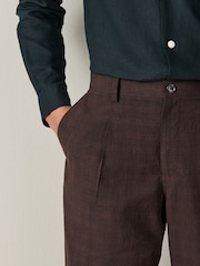 Brown Relaxed Fit Cotton Blend Textured Check Suit Trousers - Image 4 of 9