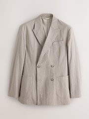 Piedra - Relaxed Fit Double Breasted Cotton Blend Textured Stripe Suit Jacket - Imagen 1 de 6