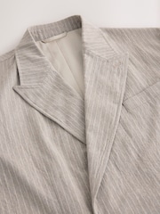 Piedra - Relaxed Fit Double Breasted Cotton Blend Textured Stripe Suit Jacket - Imagen 3 de 6