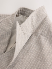 Piedra - Relaxed Fit Double Breasted Cotton Blend Textured Stripe Suit Jacket - Imagen 4 de 6