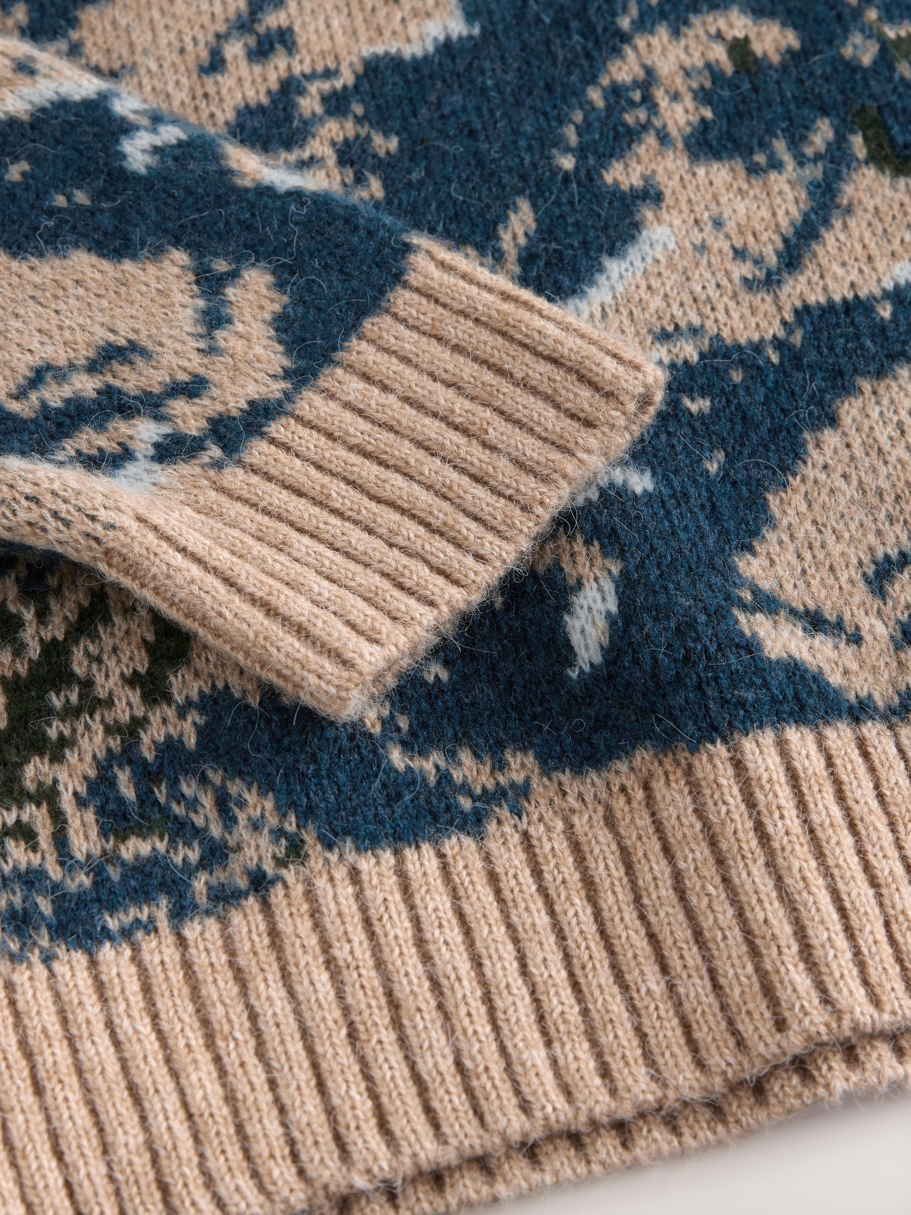Buy Navy Blue Relaxed Fit Knitted Mountain Landscape Crew Neck