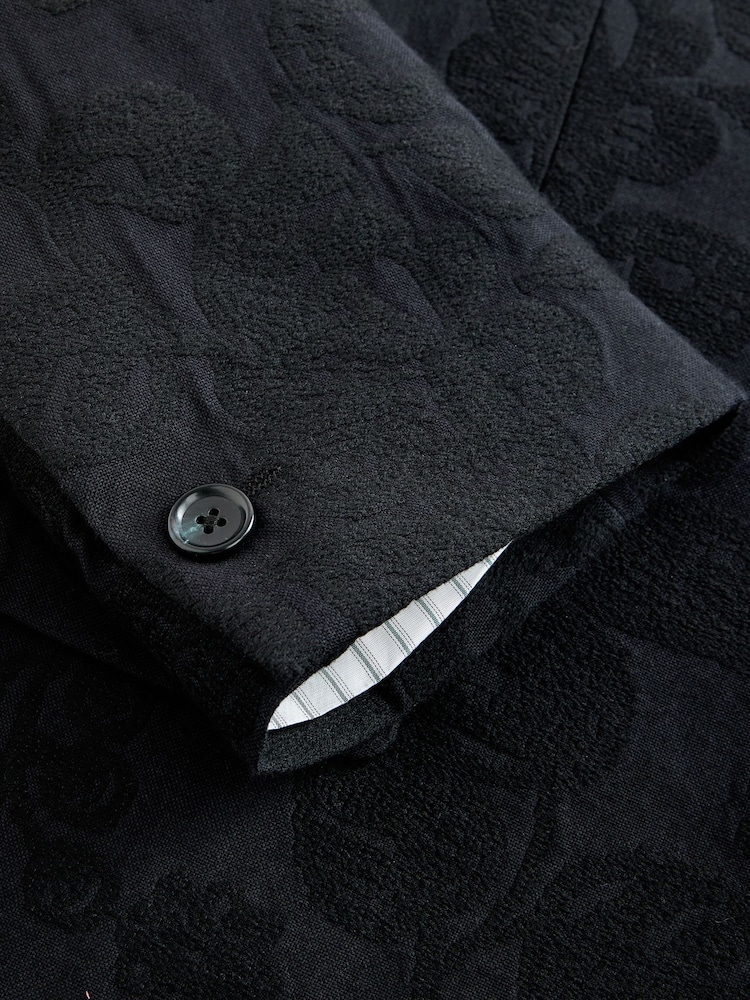 Black Relaxed Fit Tapestry Pattern Texture Cotton Rich Suit Jacket - Image 10 of 10 Black Relaxed Fit Tapestry Pattern Texture Cotton Rich Suit Jacket - Image 10 of 10