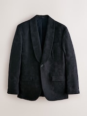 Black Relaxed Fit Tapestry Pattern Texture Cotton Rich Suit Jacket - Image 6 of 10