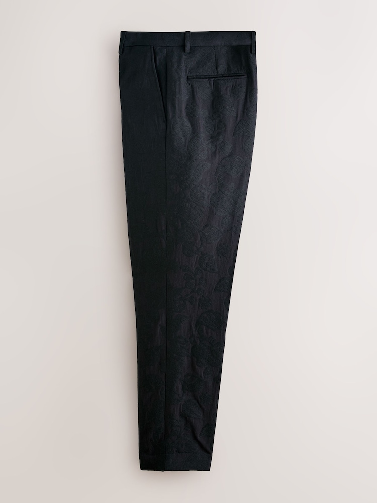 Negru - Relaxed Fit Tapestry Pattern Texture Cotton Rich Suit Trousers - Imaginea 2 din 6
