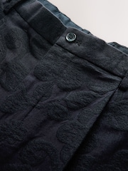 Negru - Relaxed Fit Tapestry Pattern Texture Cotton Rich Suit Trousers - Imaginea 4 din 6