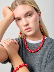 Aela Red Beaded Statement Collar Necklace - Image 1 of 3