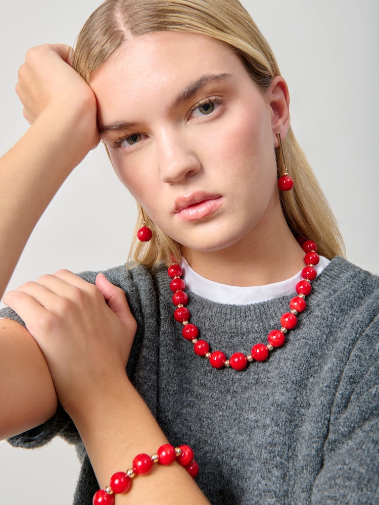 Aela Red Beaded Statement Collar Necklace - Image 1 of 3