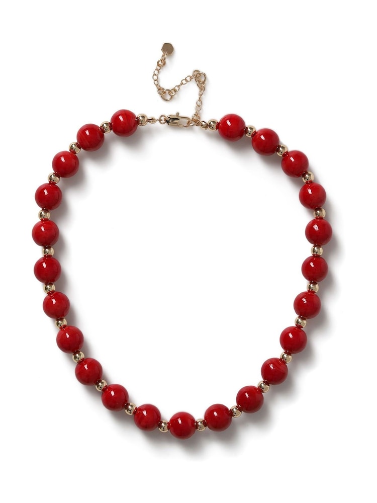Aela Red Beaded Statement Collar Necklace - Image 2 of 3