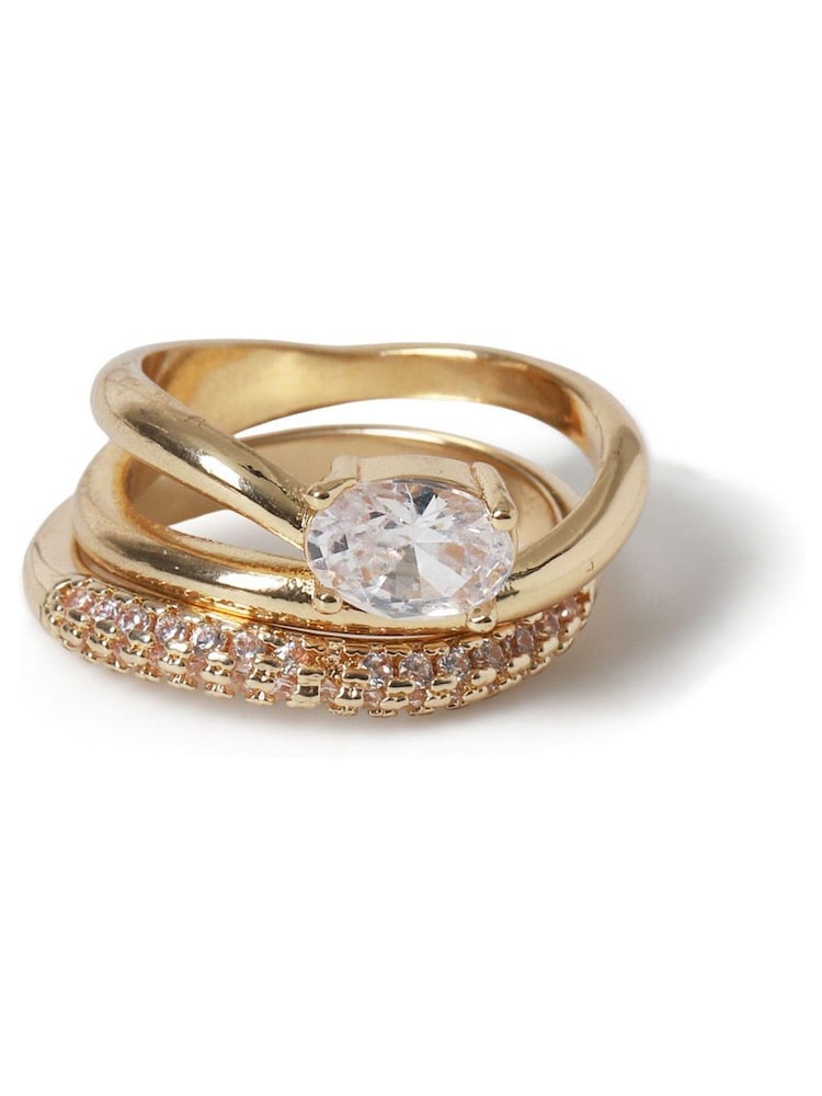 Aela Gold Tone Diamond Simulants Ring Multipack - Image 1 of 3 Aela Gold Tone Diamond Simulants Ring Multipack - Image 1 of 3