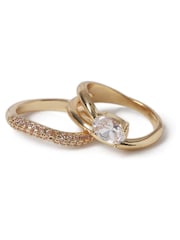 Aela Gold Tone Diamond Simulants Ring Multipack - Image 2 of 3