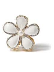 Aela White Enamel Rhinestone Flower Hair Claw - Imagen 2 de 4