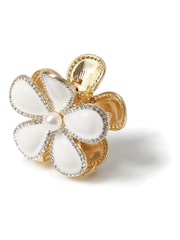 Aela White Enamel Rhinestone Flower Hair Claw - Imagen 3 de 4
