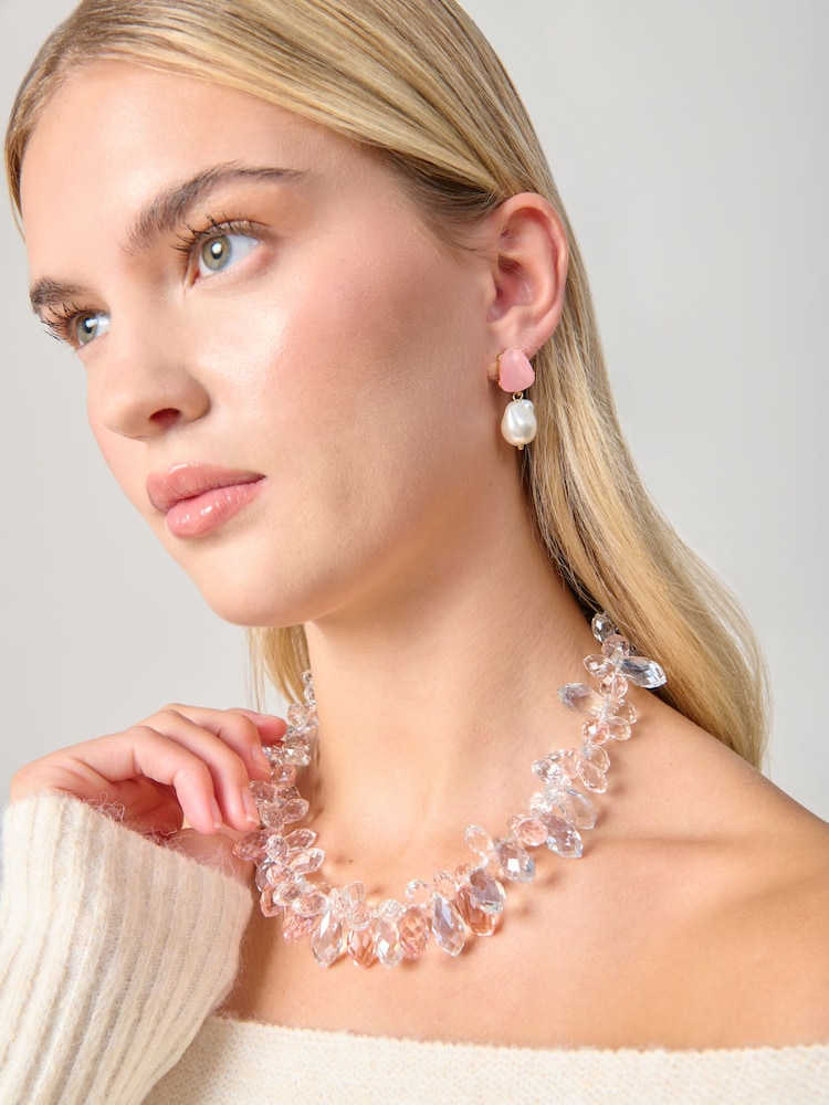 Aela Pink Pearl Effect Drop Earrings - Image 1 of 3