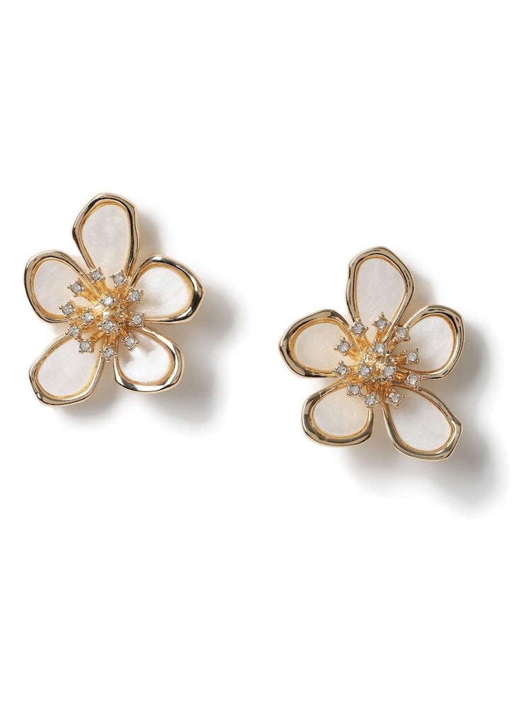 Aela Rhinestone Flower Cream Earrings - Imaginea 2 din 3
