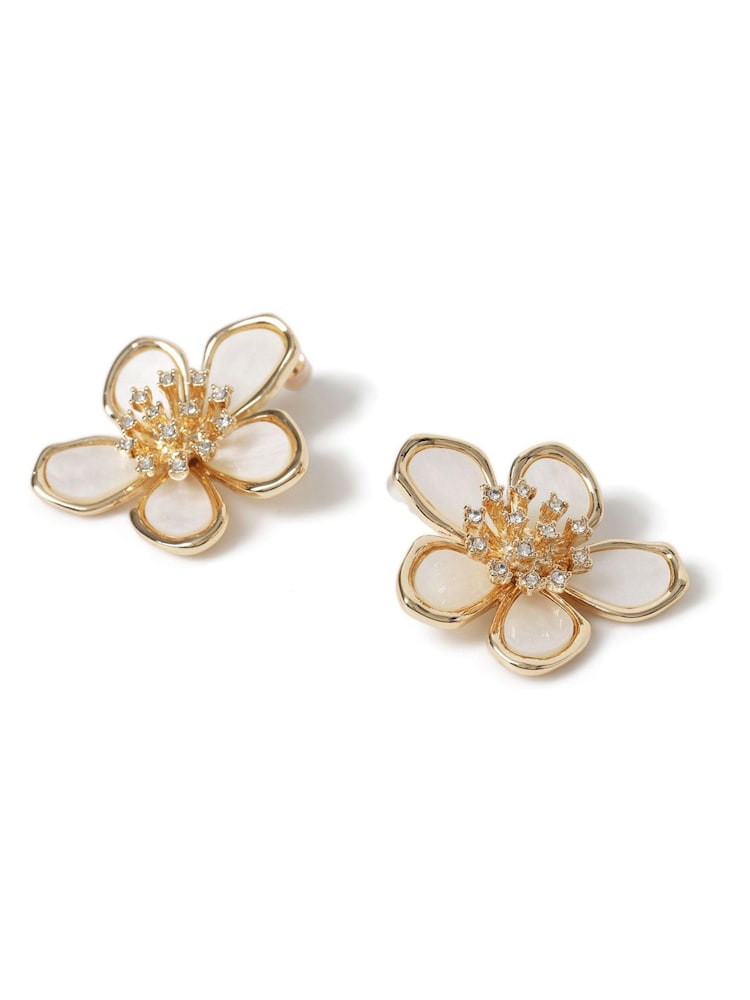 Aela Rhinestone Flower Cream Earrings - Imaginea 3 din 3