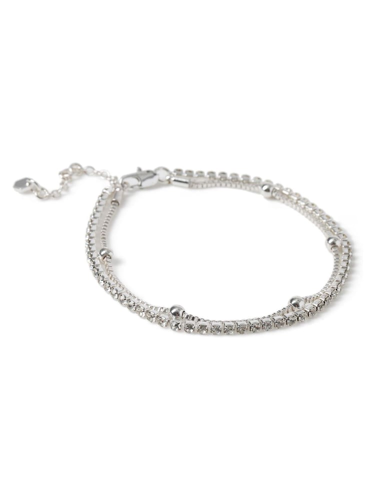 Aela Silver Tone Rhinestone Ball Anklet - תמונה 1 מתוך 2