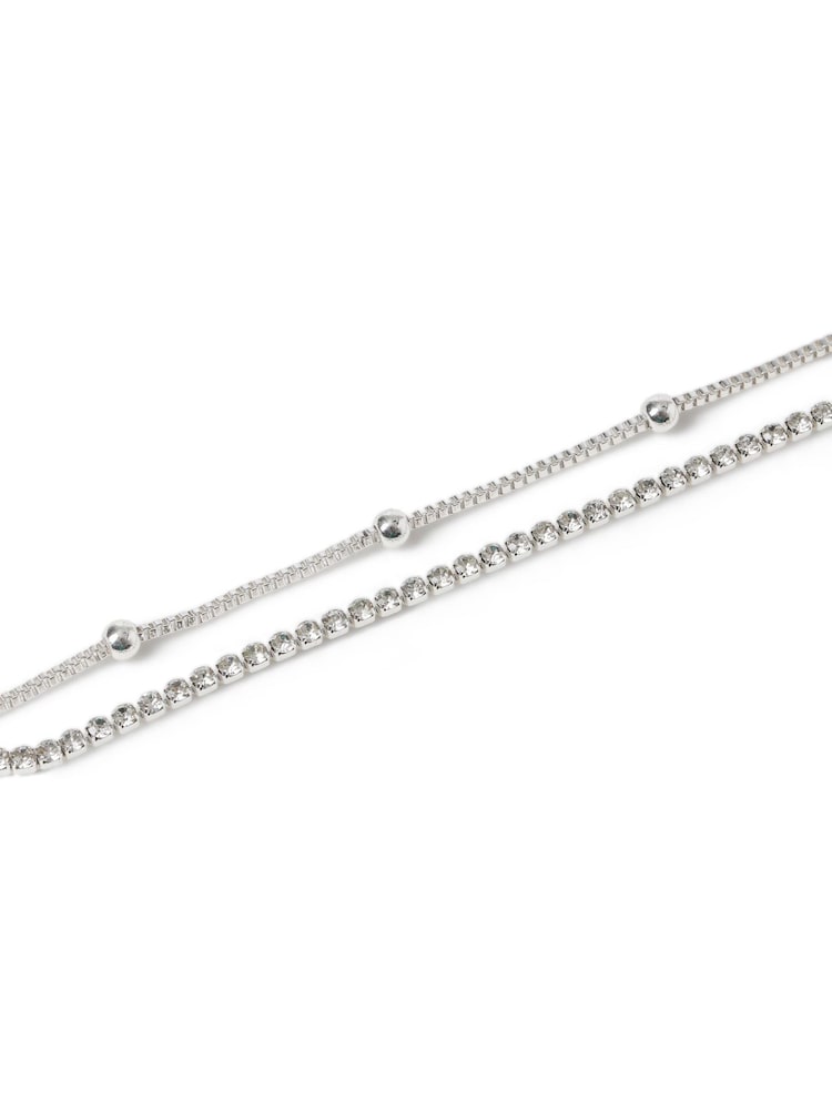 Aela Silver Tone Rhinestone Ball Anklet - תמונה 2 מתוך 2