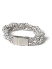 Aela Silver Tone Pearl Plaited Magnet Bracelet - Image 2 of 2