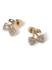 Aela Gold Tone Rhinestone Cherry Stud Earrings - Image 3 of 3
