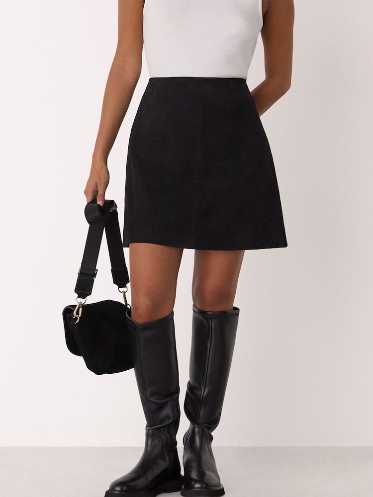 Whistles Black Petite Suede A Line Skirt - Image 1 of 4