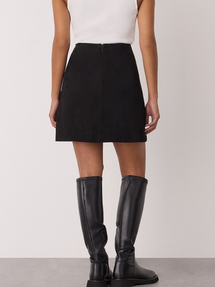Whistles Black Petite Suede A Line Skirt - Image 2 of 4