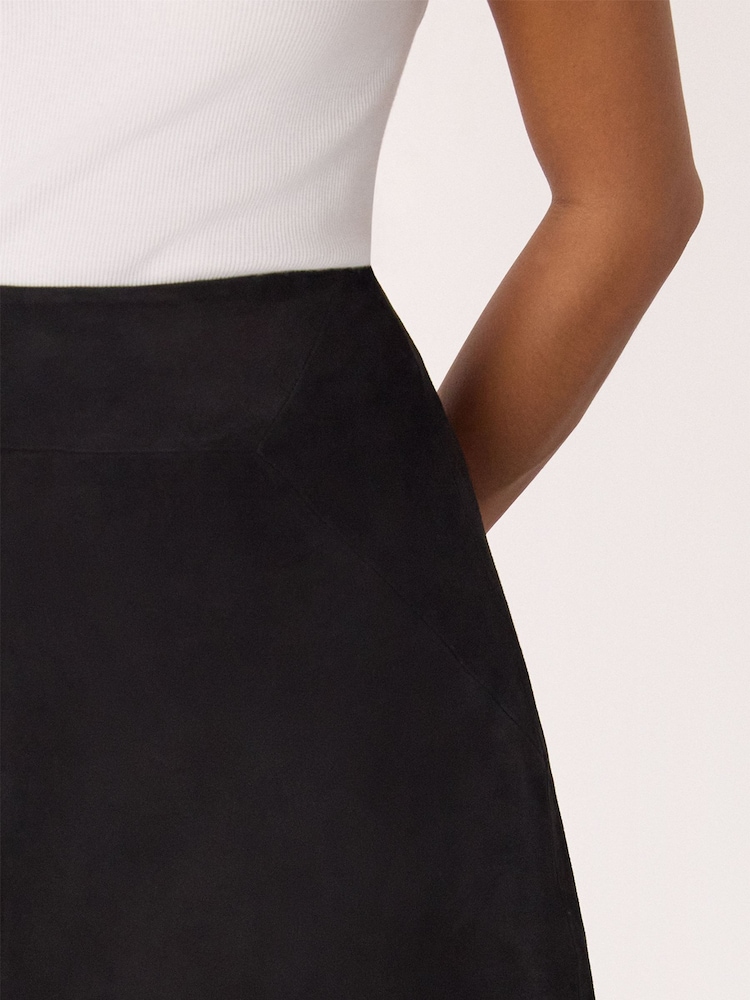 Whistles Black Petite Suede A Line Skirt - Image 4 of 4