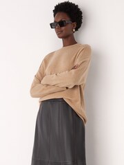 Whistles Brown Cashmere Seam Detail Crew Knit Jumper - Image 1 of 5