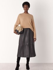 Whistles Brown Cashmere Seam Detail Crew Knit Jumper - Image 2 of 5