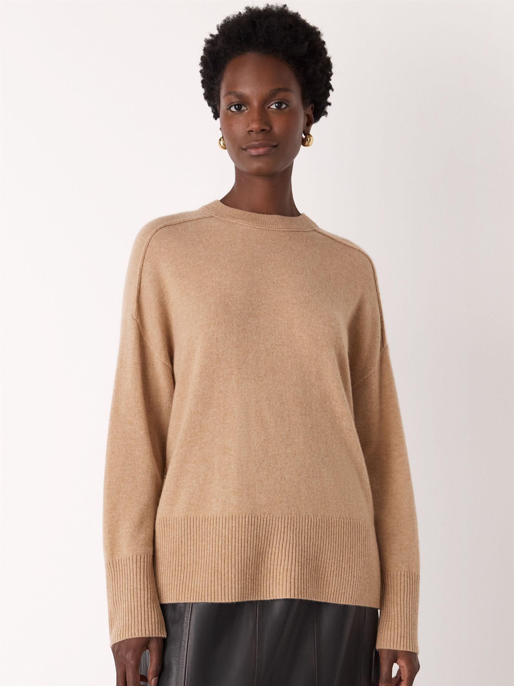 Buy Whistles Brown Cashmere Seam Detail Crew Neck Knit Jumper from