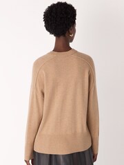 Whistles Brown Cashmere Seam Detail Crew Knit Jumper - Image 4 of 5